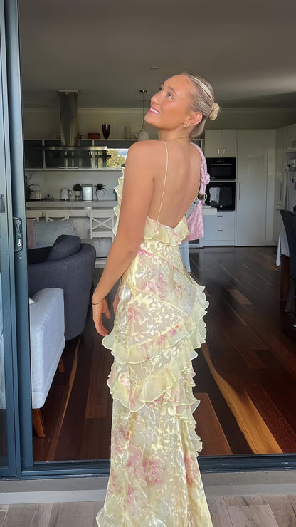 Spaghetti Straps Floral Lace Ruffle Prom Dress, LTP3508