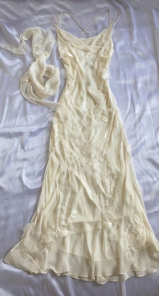 Spaghetti Straps Floral Off White Party Dress, LTP3480