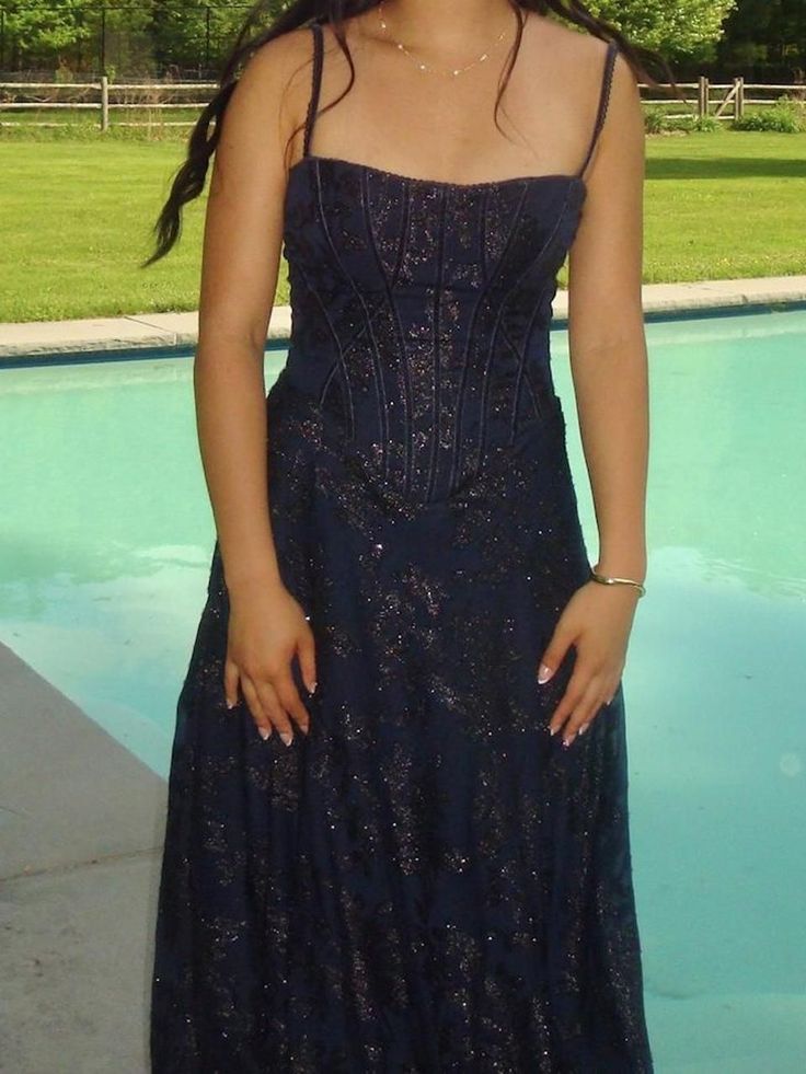 Spaghetti Straps Navy Blue Prom Dresses Floral Evening Party Dress,LTP4280
