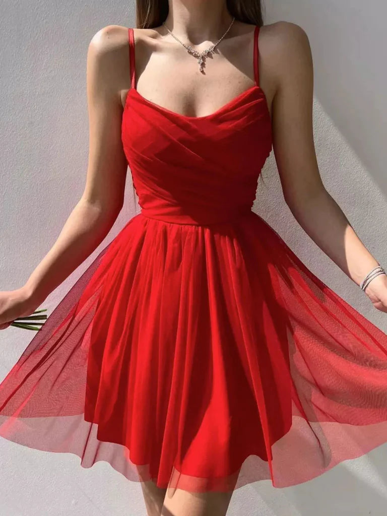 Spaghetti Straps Red A-line Homecoming Dresses, LTP3255