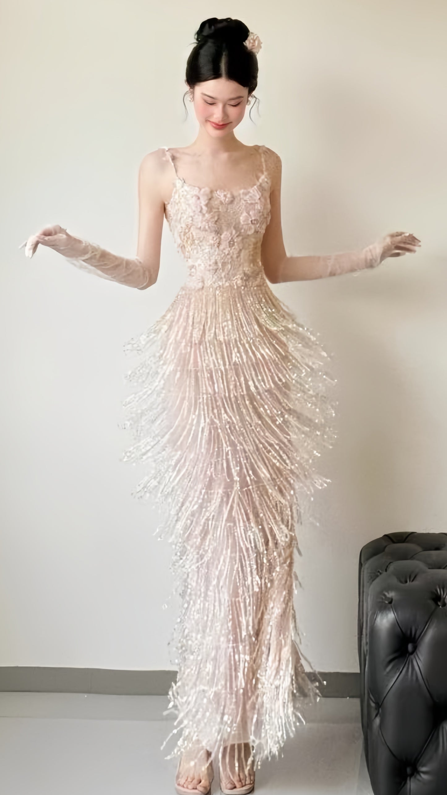 Sparkle Appliques Sheath Prom Dresses Tassel Night Dance Dress,LTP3927