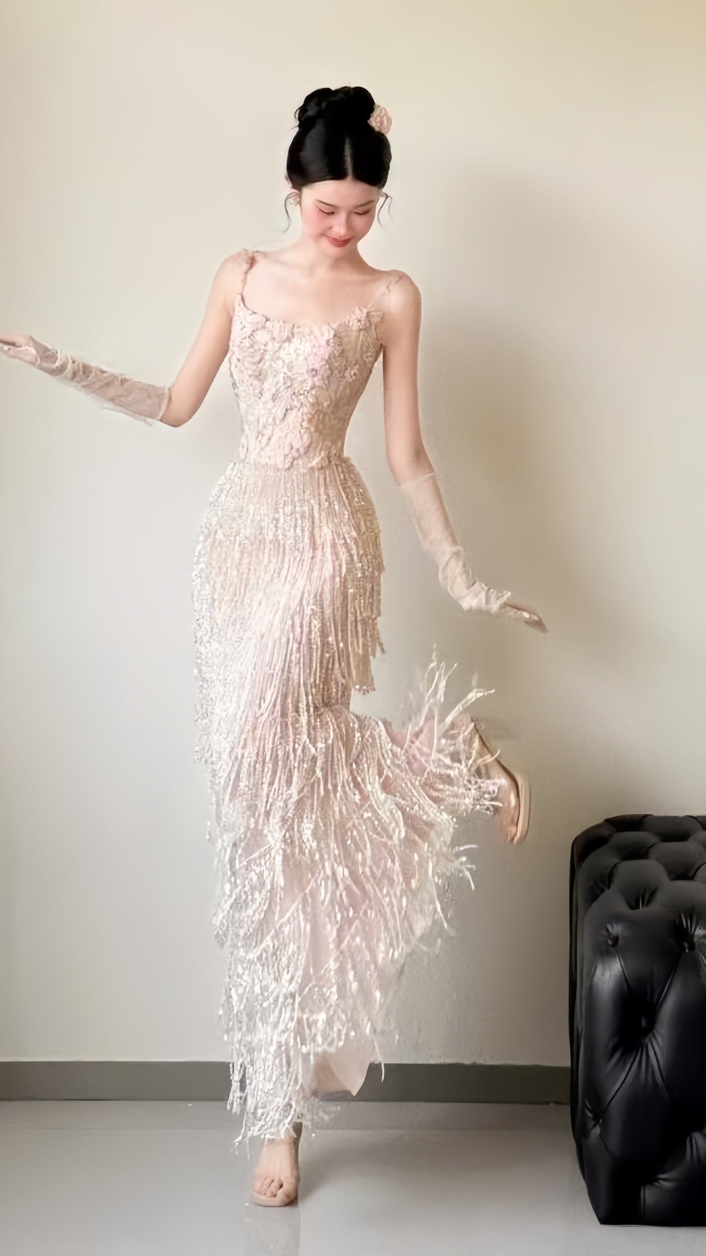 Sparkle Appliques Sheath Prom Dresses Tassel Night Dance Dress,LTP3927