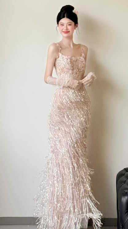 Sparkle Appliques Sheath Prom Dresses Tassel Night Dance Dress,LTP3927