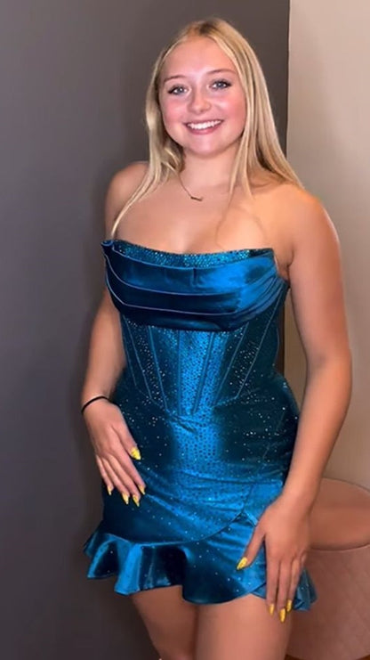 Sparkle Bodycon Homecoming Dresses Beaded Strapless Mini Party Dress,LTP3822