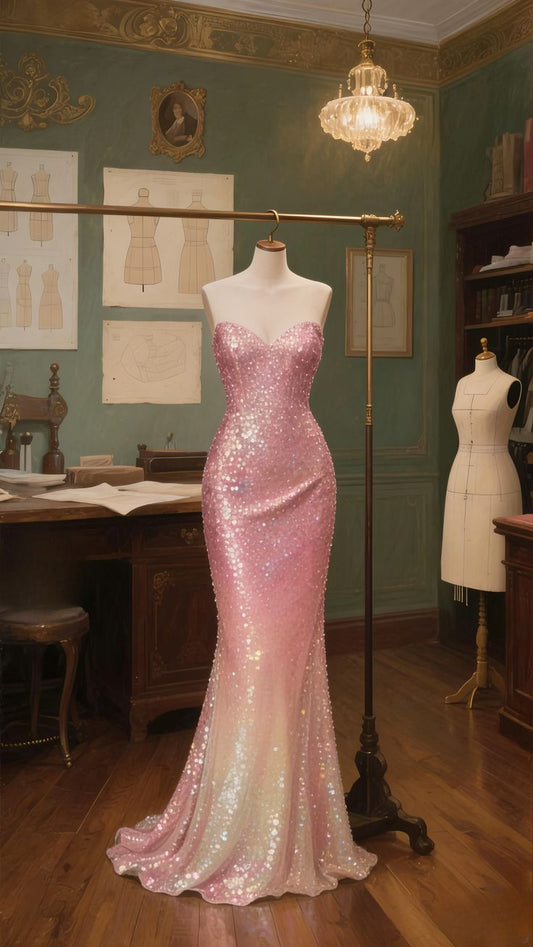 Sparkle Gradient Color Sweetheart Mermaid Prom Dress,LTP4296