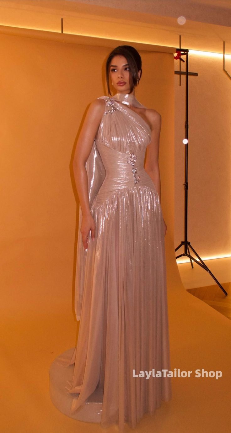 Sparkle Halter Pleated Evening Prom Dress,LTP3615