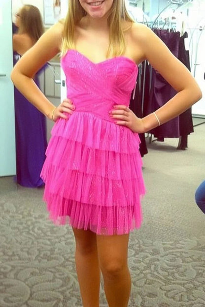 Sparkle Hot Pink Tulle Homecoming Dresses Sweetheart  Celebrity Dress, LTP2947