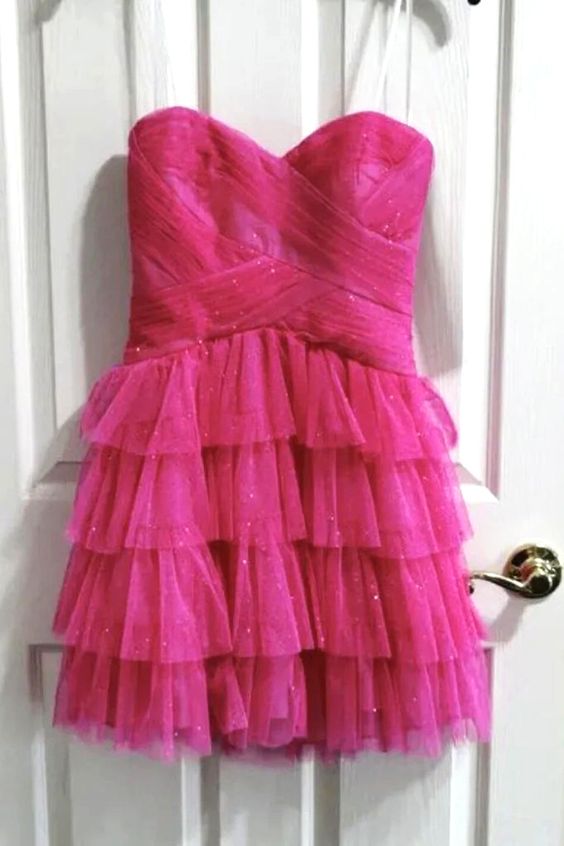 Sparkle Hot Pink Tulle Homecoming Dresses Sweetheart  Celebrity Dress, LTP2947