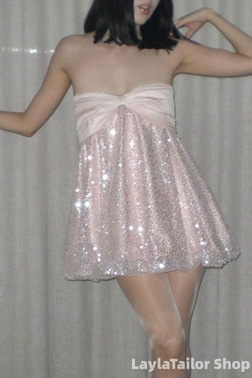 Sparkle Light Pink Sequin Strapless Homecoming Dress