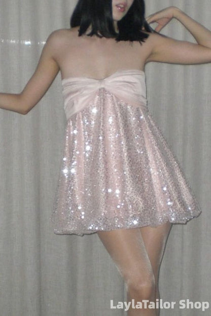 Sparkle Light Pink Sequin Strapless Homecoming Dress