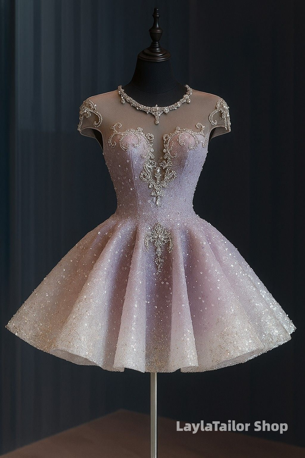 Sparkle Lilac Beaded Appliques Homecoming Dresses