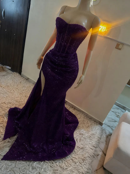 Sparkle Mermaid Sequined Prom Dresses Red Slit Formal Party Dress,LTP4371