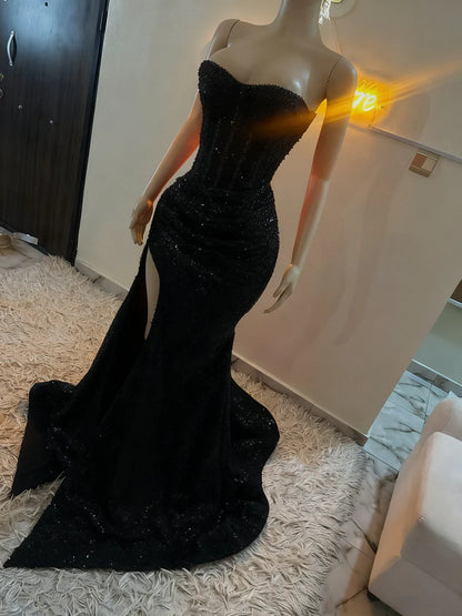 Sparkle Mermaid Sequined Prom Dresses Red Slit Formal Party Dress,LTP4371