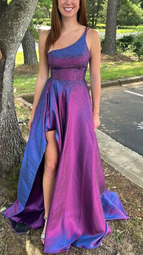 Sparkle One Shoulder Beaded A-line Evening Prom Dresses,LTP4174