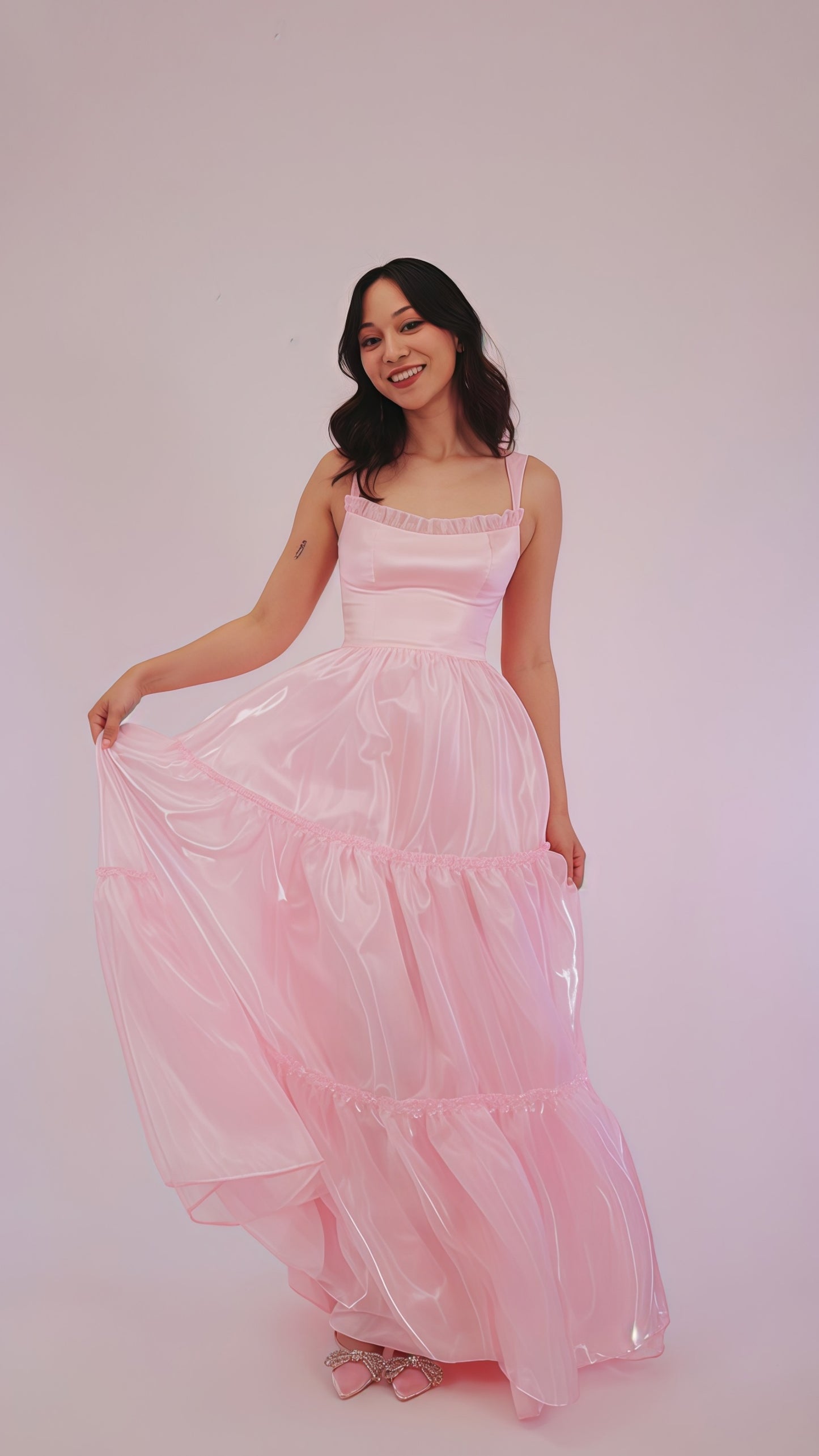 Sparkle Pink Organza A-Line Prom Dresses, Floor Length Evening Party Dress,LTP3537