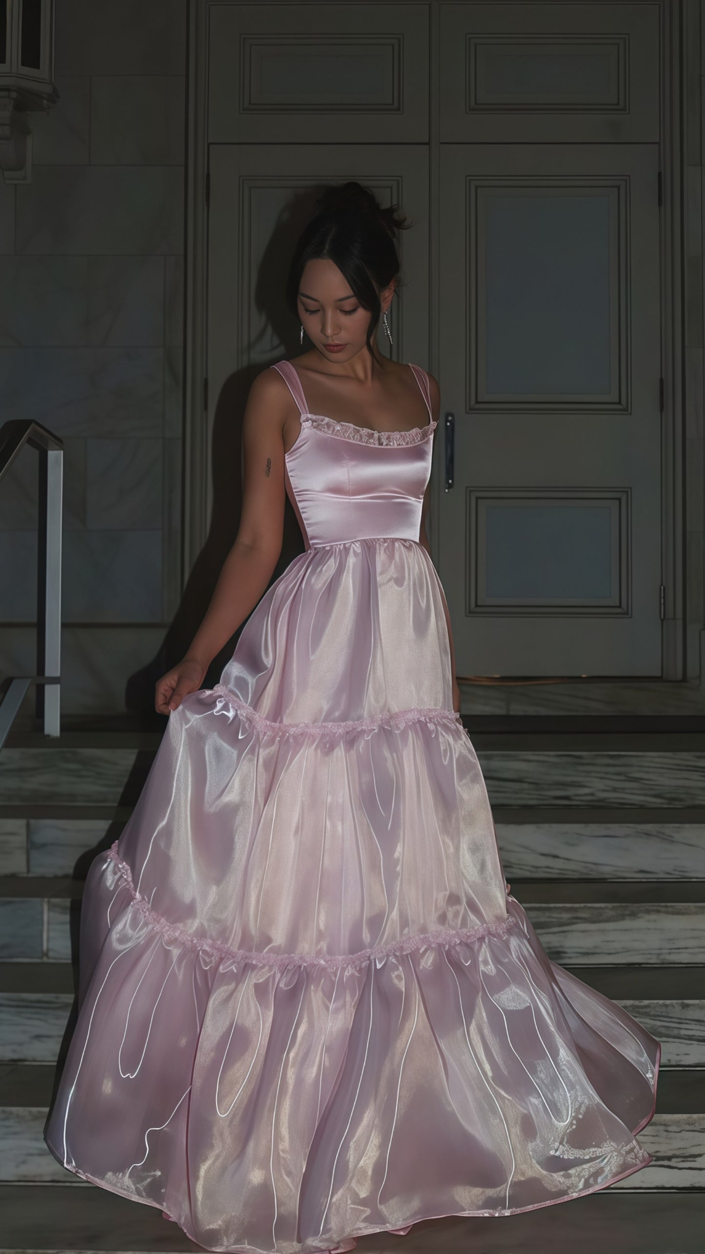 Sparkle Pink Organza A-Line Prom Dresses, Floor Length Evening Party Dress,LTP3537