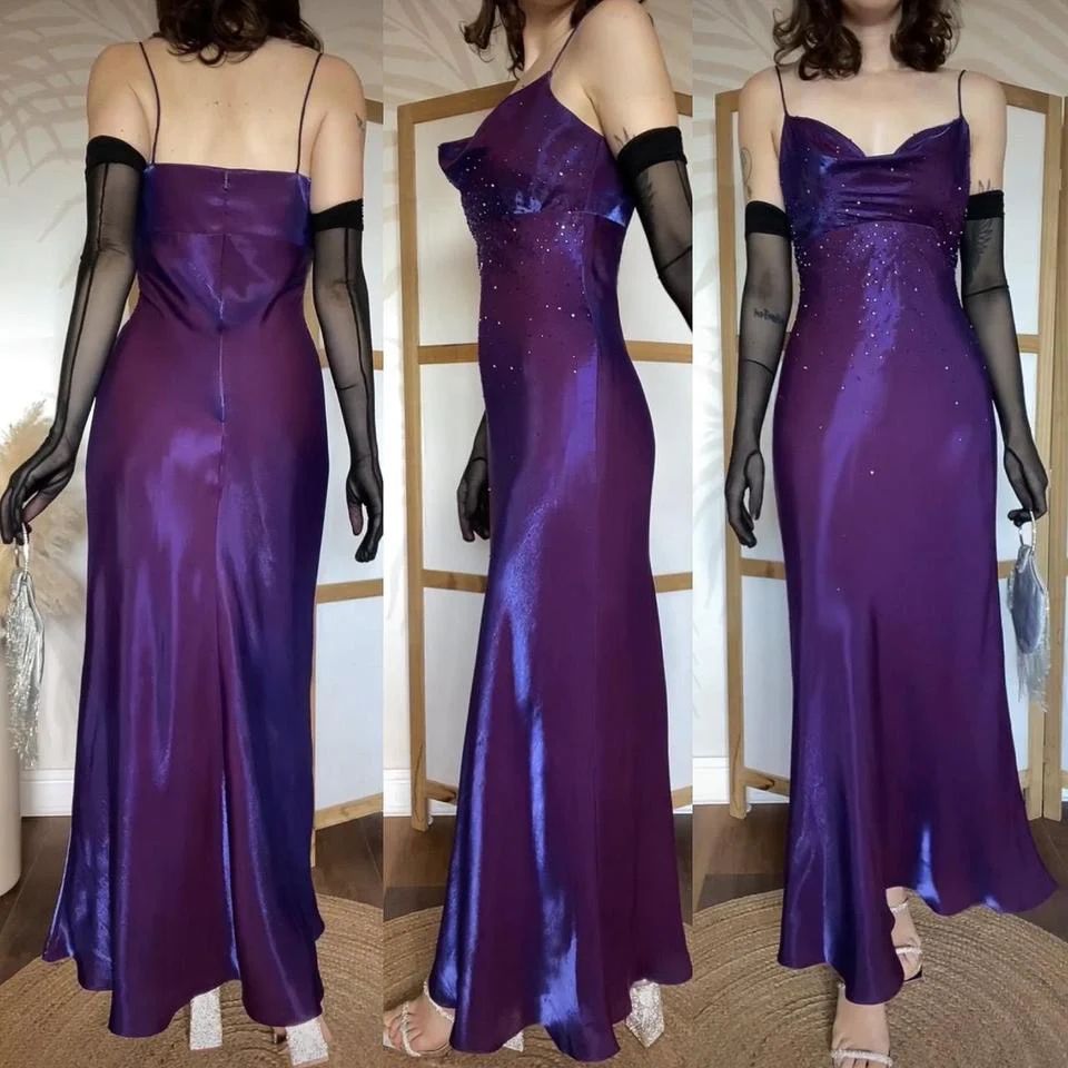Sparkle Purple Sheath Prom Dresses Spaghetti Straps Beaded Party Dress,LTP4430