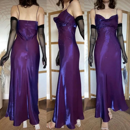 Sparkle Purple Sheath Prom Dresses Spaghetti Straps Beaded Party Dress,LTP4430