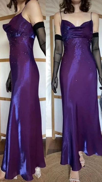 Sparkle Purple Sheath Prom Dresses Spaghetti Straps Beaded Party Dress,LTP4430