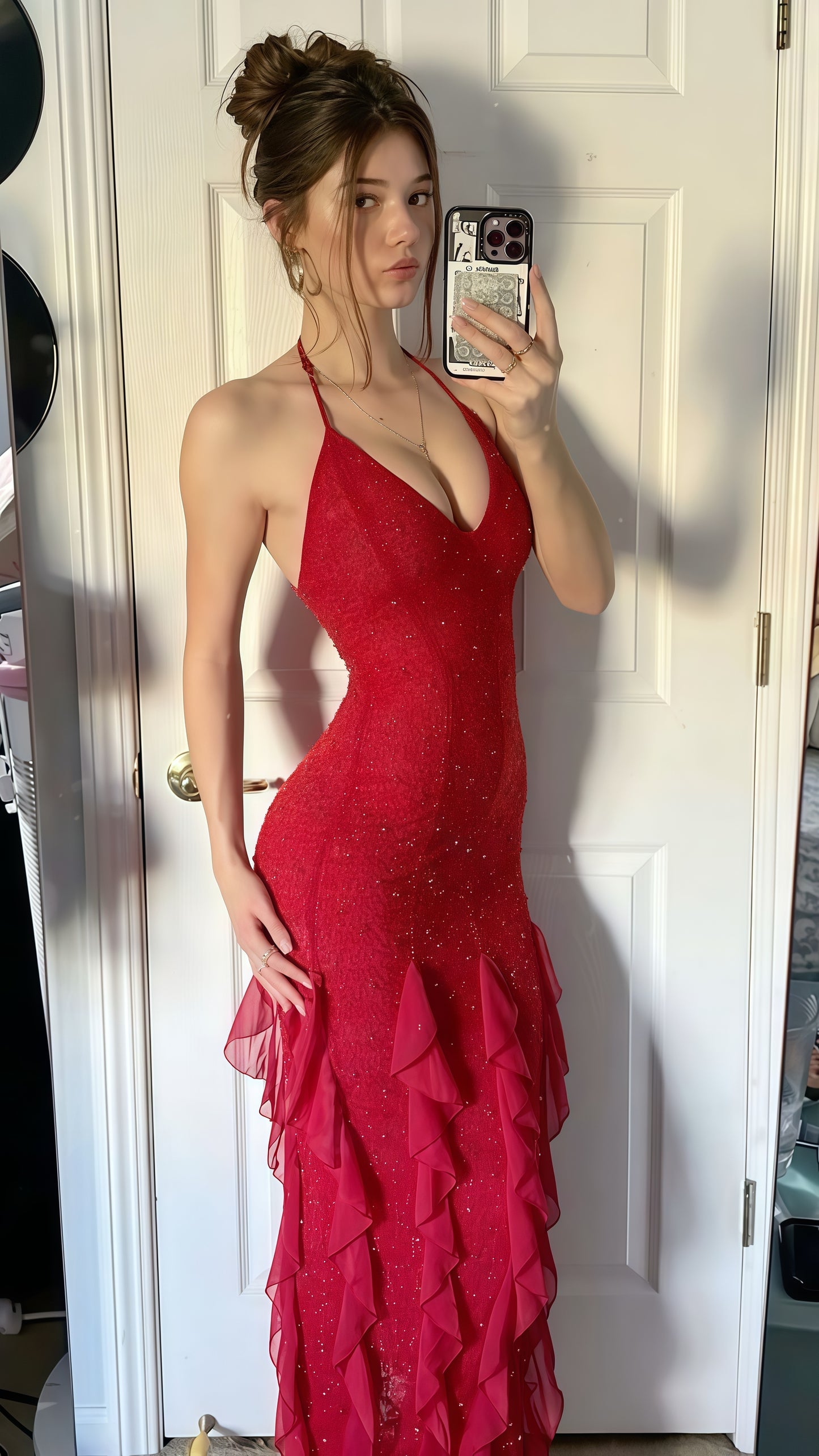 Sparkle Red Halter Bodycon Party Dress,LTP3419