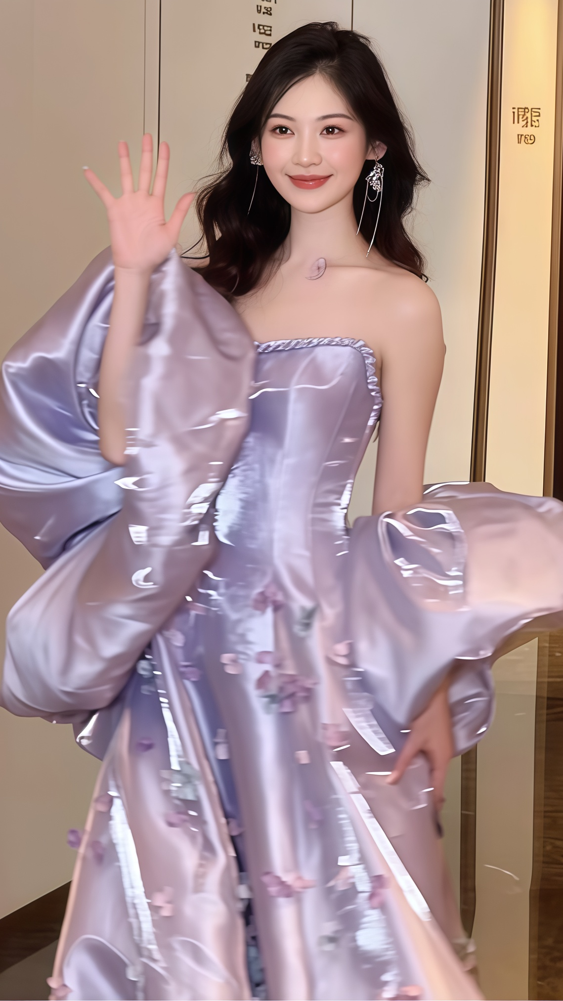 Sparkle Lilac Flowy Prom Dresses, Strapless A-Line Evening Gown, LTP3561