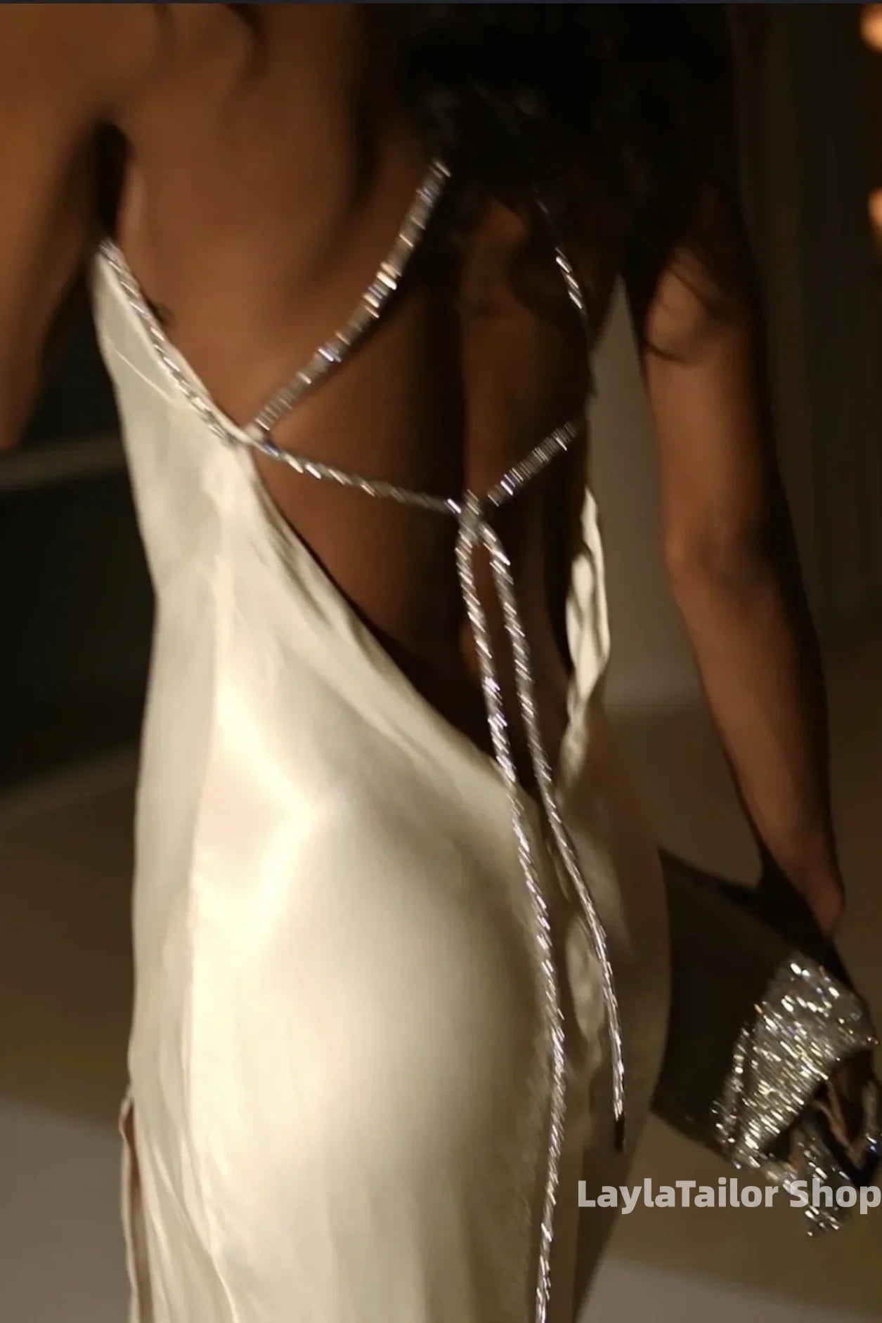 Sparkly Open Back Halter Beaded Sexy Party Dress With Slit,LTP3623