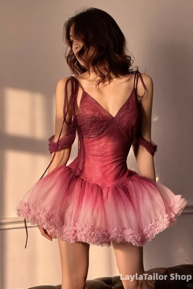 Sparkly Red Pink Gradient Color Short Homecoming Dresses