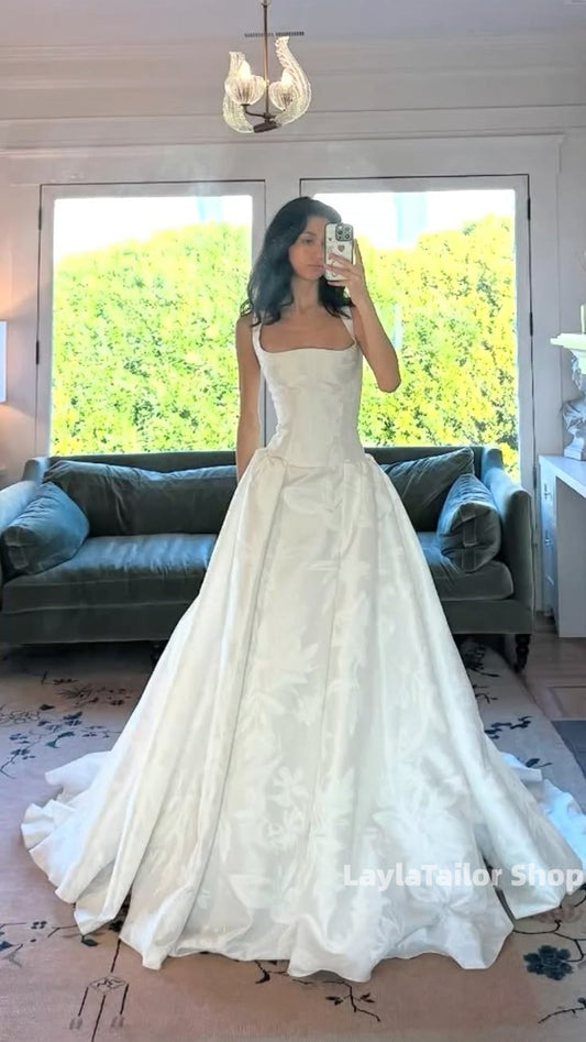 Spring Wedding Dresses Floral Print A-Line Bridal Dress Forest Beach Wedding Gown, LTP3632