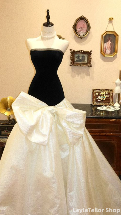 Strapless Black Ivory Mermaid Party Dresses Sleeveless Formal Hoco Dress