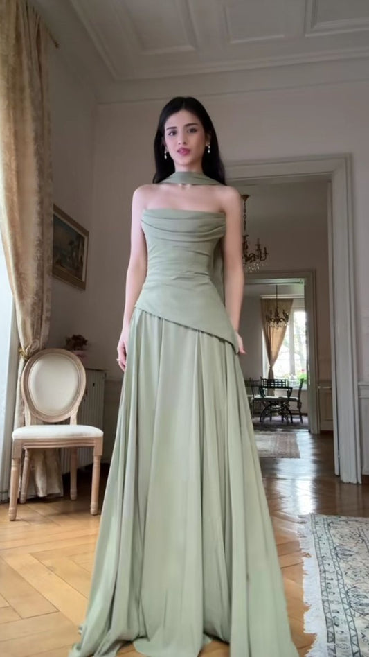 Strapless Chiffon Long Prom Dresses Sleeveless Dance Dress,LTP4457