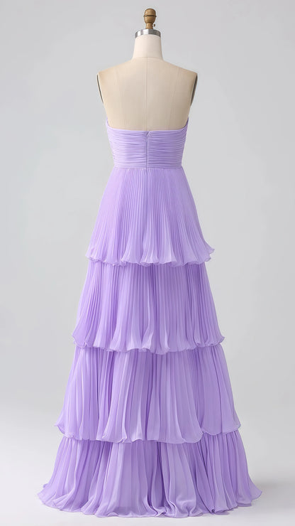 Strapless Chiffon Ruffle Prom Dress, Sleeveless Long Evening Party Gown, LTP3513