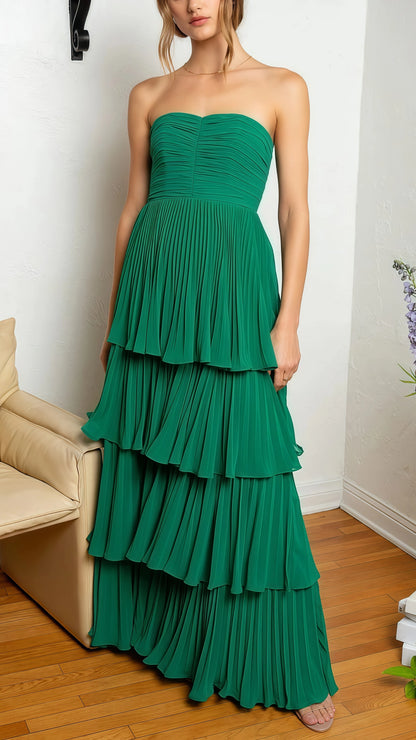 Strapless Chiffon Ruffle Prom Dress, Sleeveless Long Evening Party Gown, LTP3513