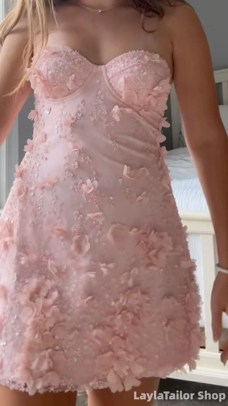 Strapless Floral Homecoming Dresses Sweetheart Mini Party Dress