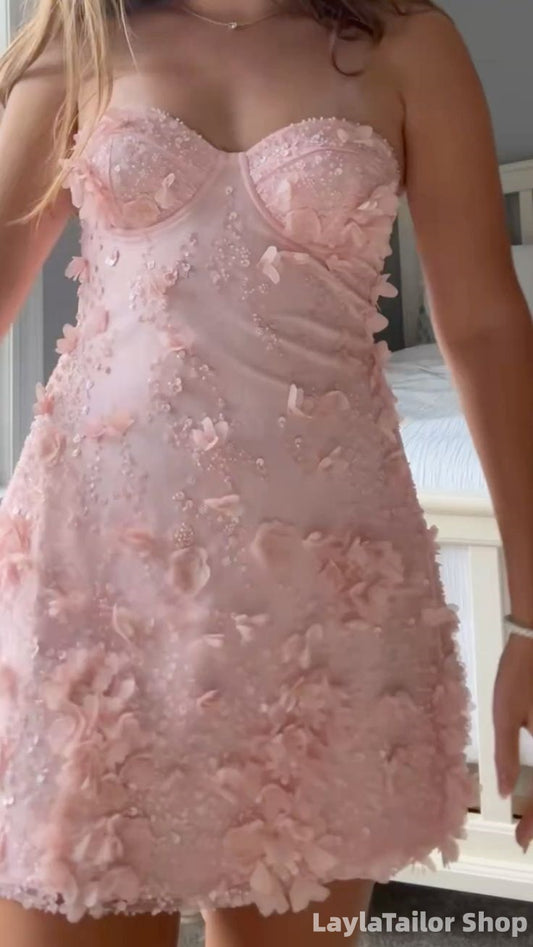Strapless Floral Homecoming Dresses Sweetheart Mini Party Dress