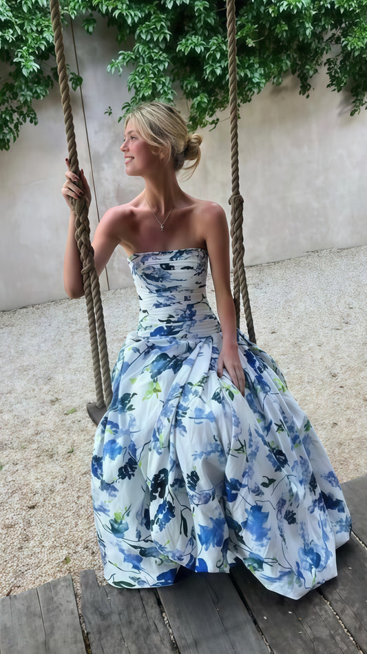 Strapless Floral Prom Dress, Sleeveless Party Gown, LTP3484