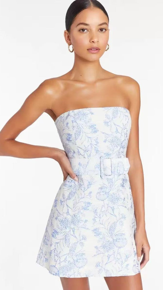 Strapless Floral Short Homecoming Dresses With Zipper Back, LTP3938