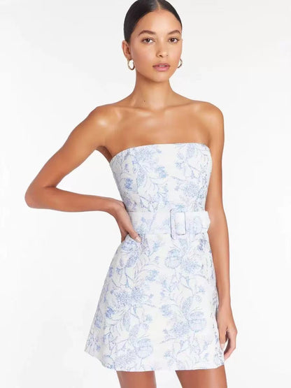 Strapless Floral Short Homecoming Dresses With Zipper Back, LTP3938