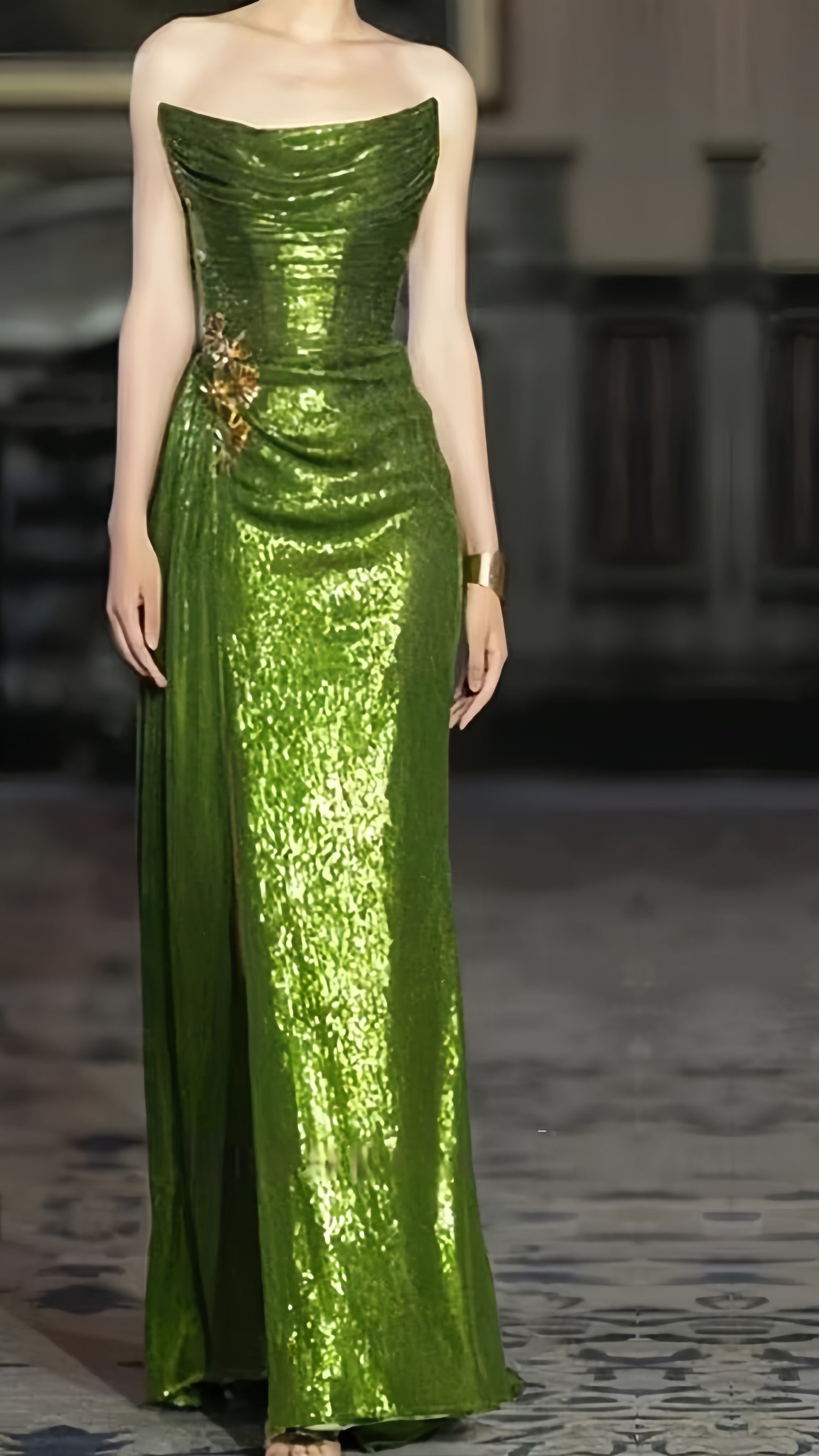 Strapless Green Sequin Prom Dress With Split, LTP3503