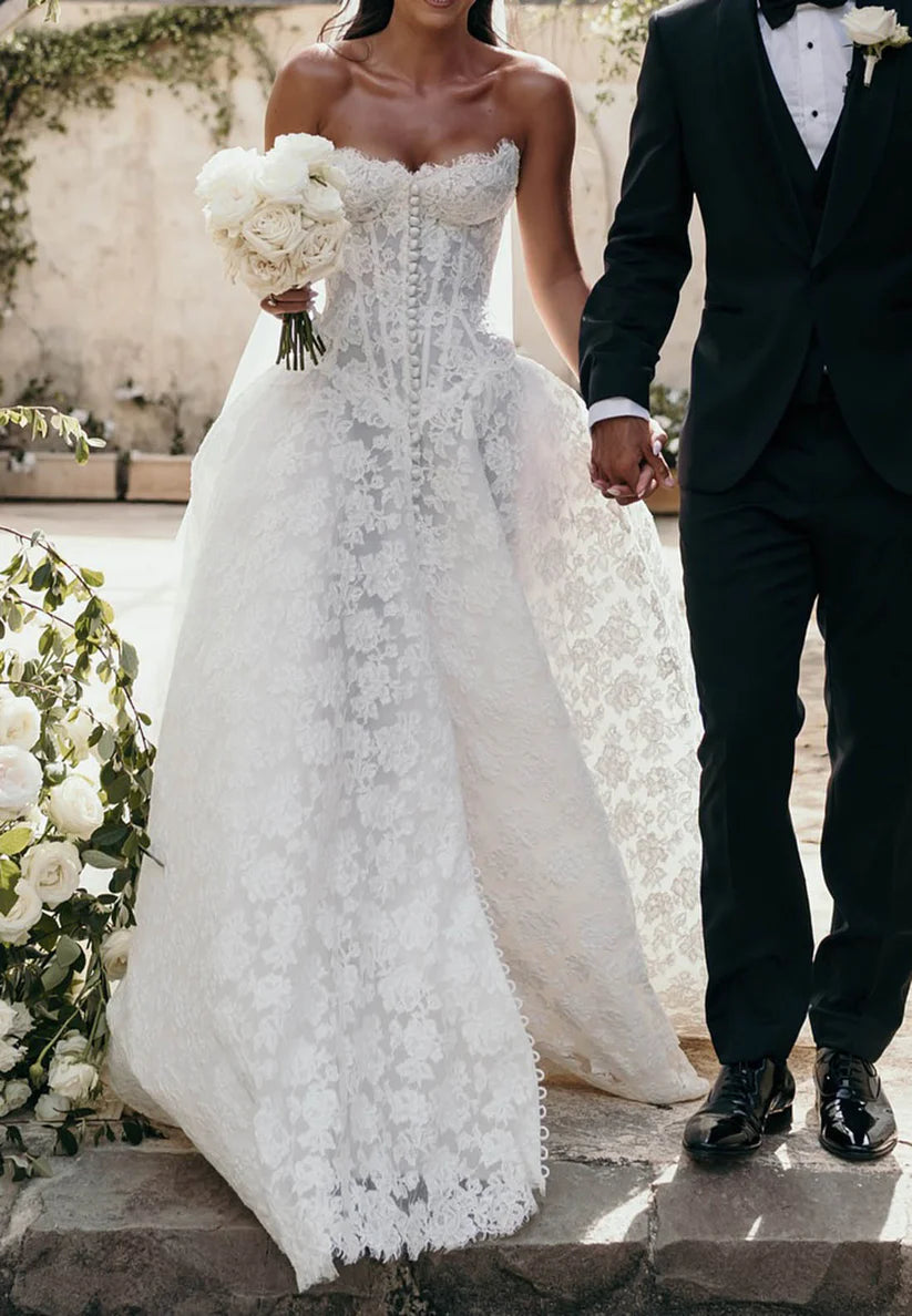 Strapless Lace A-Line Wedding Dress Sleeveless Bridal Gown,LTP3689