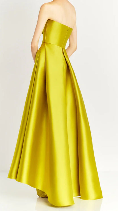 Strapless Lemon Yellow Satin Party Dress, Long Prom Dresses For Women, LTP3462