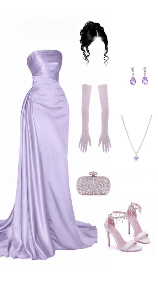 Strapless Lilac Mermaid Satin Long Prom Dresses LTP82760