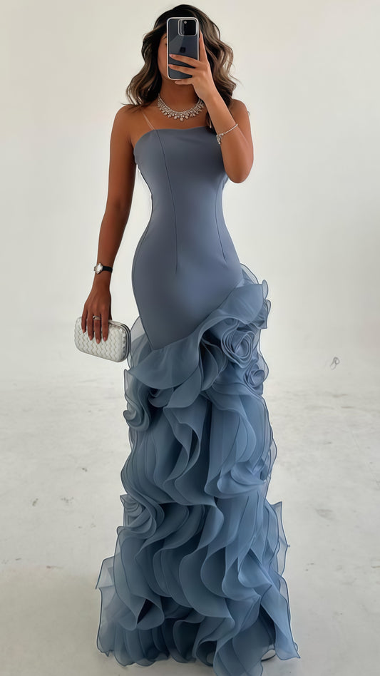 Strapless Mermaid Floral Party Dress, Sleeveless Formal Prom Dress,LTP3690