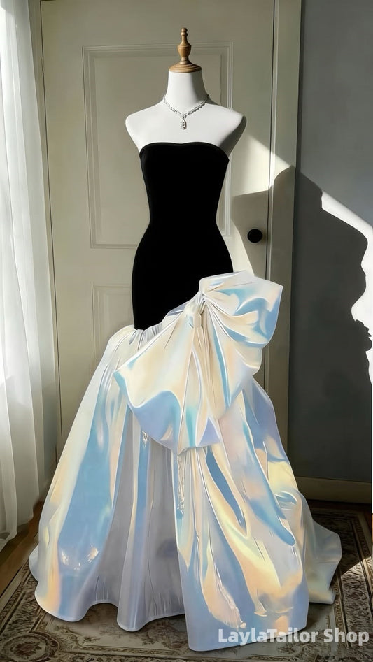 Strapless Mermaid Long Formal Prom Dresses With Bowknot Long Homecoming Dresses