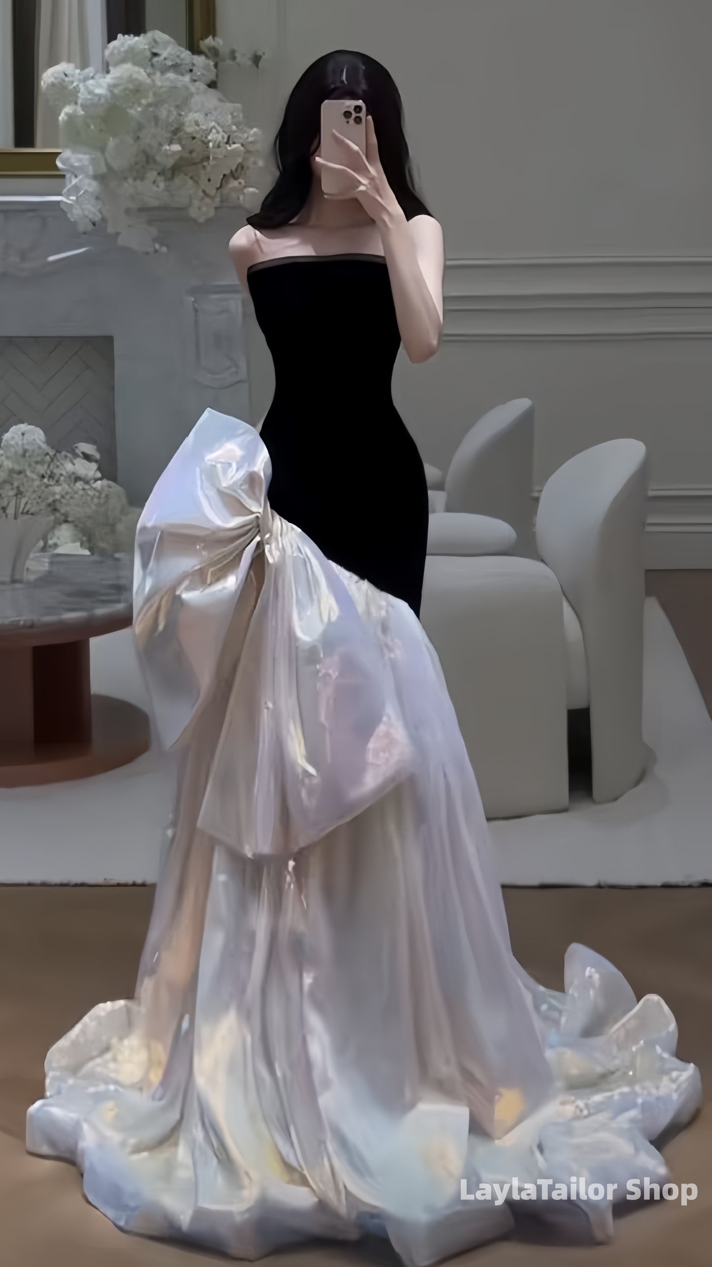 Strapless Mermaid Long Formal Prom Dresses With Bowknot Long Homecoming Dresses
