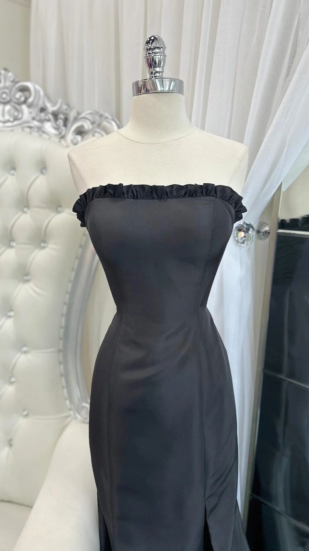 Strapless Mermaid Satin Prom Dresses Long Evening Party Dress With Slit,LTP4106