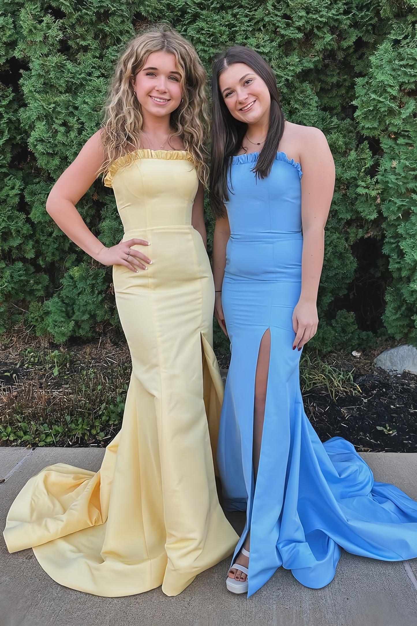 Strapless Mermaid Satin Prom Dresses Long Evening Party Dress With Slit,LTP4106