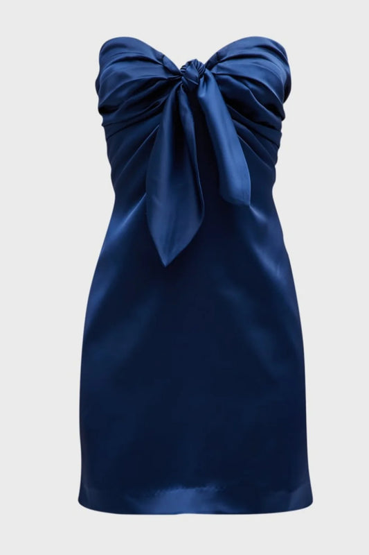 Strapless Navy Blue Tie-Front Short Dress