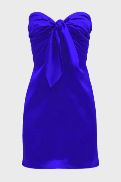 Strapless Navy Blue Tie-Front Short Dress