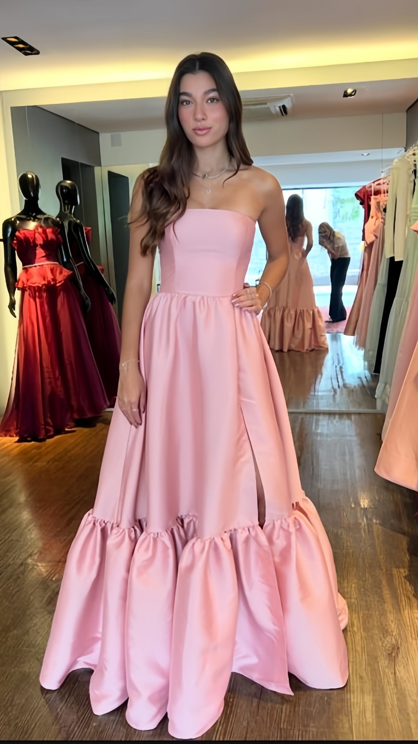 Strapless Pink A-Line Evening Prom Dress,LTP3410