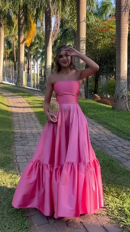 Strapless Pink A-Line Evening Prom Dress,LTP3410